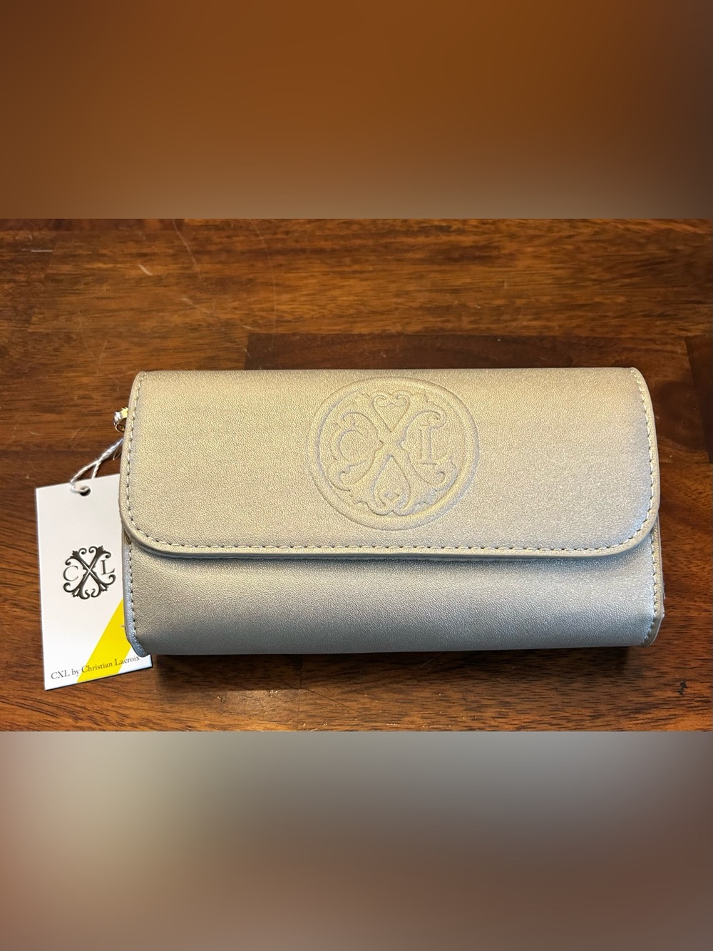 Christian Lacroix Park Smooth Small Metallic Gold Fold-Over Clutch Wristlet NWT